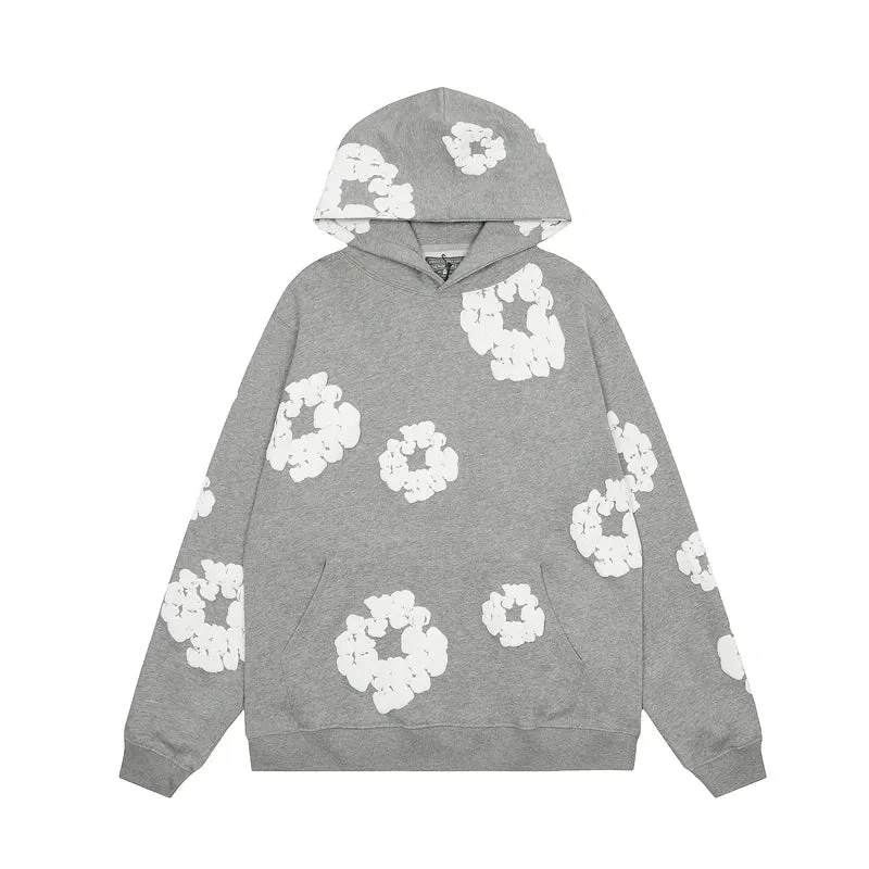 Heidi-Mode | Kapuzen-Sweatshirt aus Denim mit floralem Druck und Kapuze