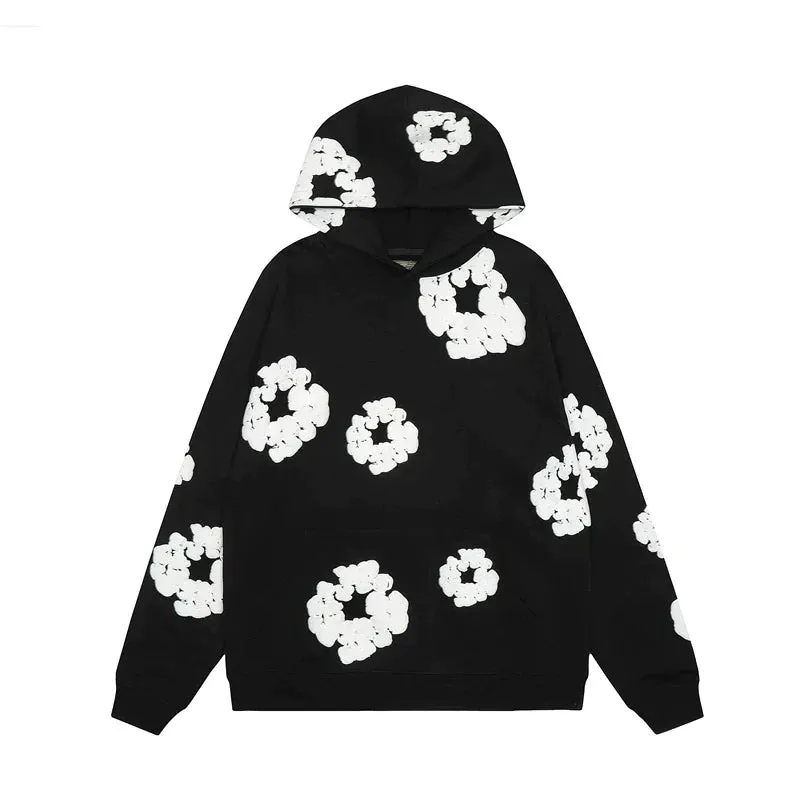 Heidi-Mode | Kapuzen-Sweatshirt aus Denim mit floralem Druck und Kapuze