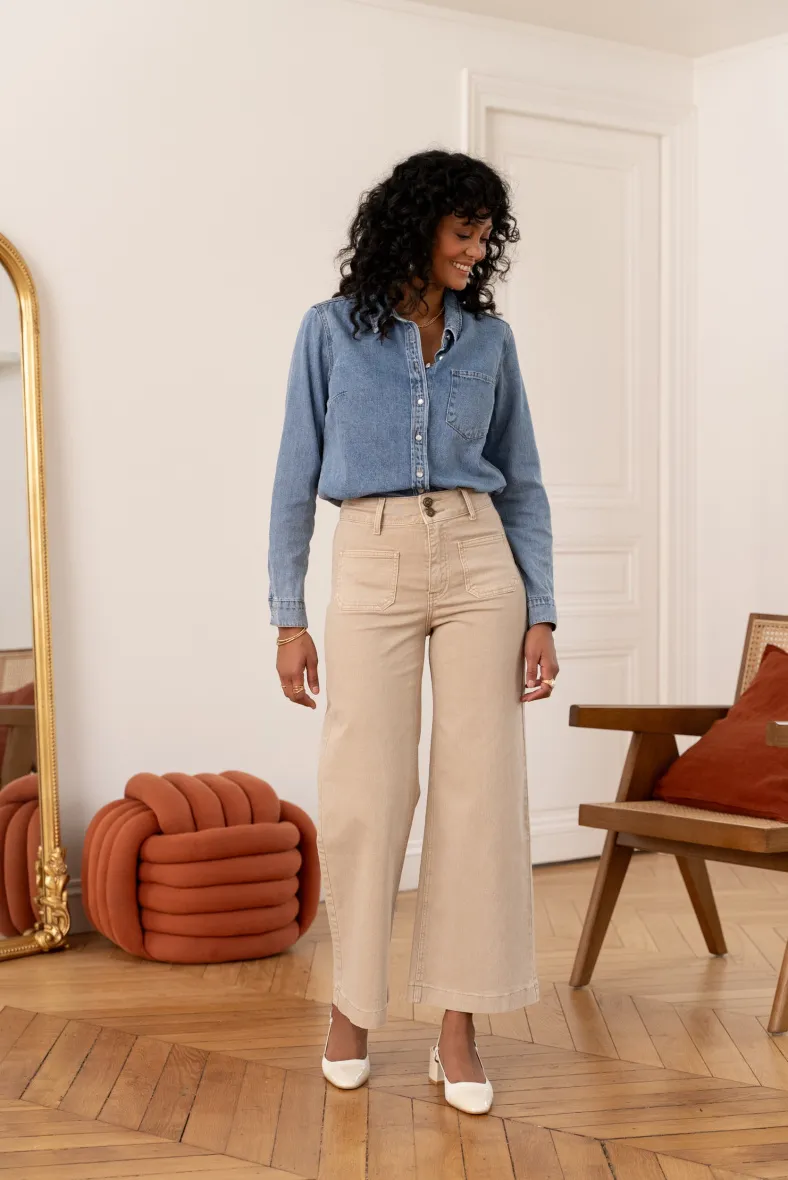 Violette Jeans mit weitem Bein